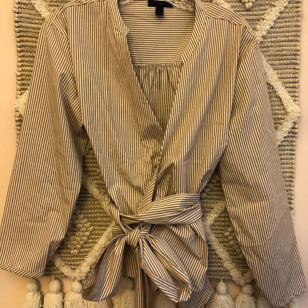 J Crew Wrap Top Beige and White Stripe Sz S